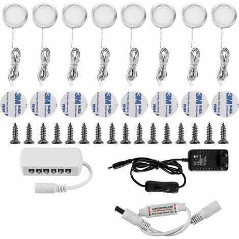 Lot de 8 spots encastrables LED 16W – Flux lumineux 2000 lumens – Couleur blanche froide 6000K – Installation simple sous meuble et placard (1/5)