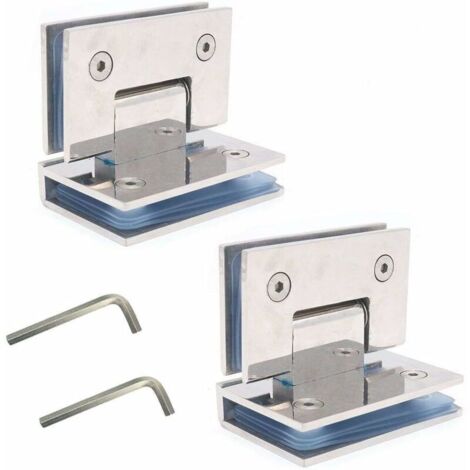 Ensemble de 2 charnières de porte en verre sans cadre , charnière de porte de douche, panneau de verre monté, panneau de verre approprié de 8-12 mm, porte 80-100cm, ouverture à 90 degrés (1/5)