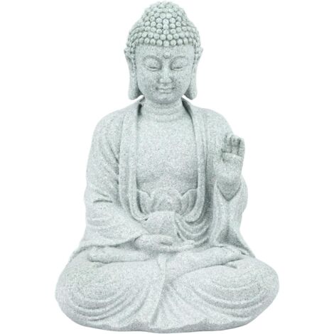 Statue de Bouddha assis en grès vert – Décoration feng shui pour bureau et salon – Ornement zen pour intérieur et extérieur