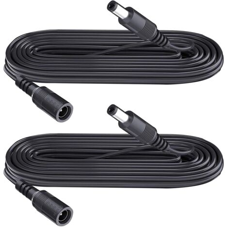 Lot de 2 rallonges d'alimentation CC 5,5 mm x 2,1 mm – Longueur 2 m – Connecteur femelle vers mâle – Pour caméras de vidéosurveillance (1/5)