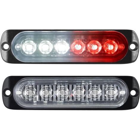 2 Pièces Rouge+Blanc 6 LED Feux Stroboscopique Urgent Avertissement Flash Danger Lampe d'avertissement pour Véhicule Camion Remorque 12V-24V