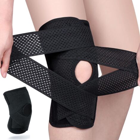 Genouillère avec stabilisateurs latéraux, genouillère de compression professionnelle, genouillère réglable, soulagement de la douleur du ménisque déchirure du LCA blessures d'arthrite (noir, L) (1/5)
