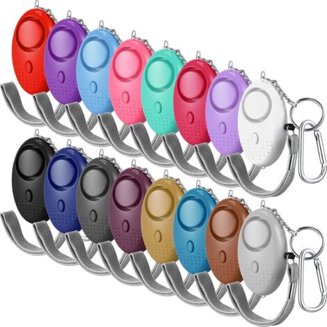 Crea – Lot de 16 alarmes personnelles 130 dB – Alarme de sécurité avec lampe LED – Dispositifs de sécurité portables – Protection personnelle efficace