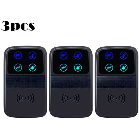 Répulsif à souris à ultrasons, piège à souris électronique intelligent, couverture à 360°, indicateur LED, répulsif à souris multifonction, adapté à la maison/garage/entrepôt, (noir) CREA