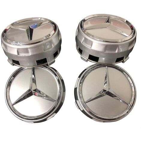 Amg Mercedes Benz Alloy Silver Badges Wheel Center Caps 75mm 4pcs