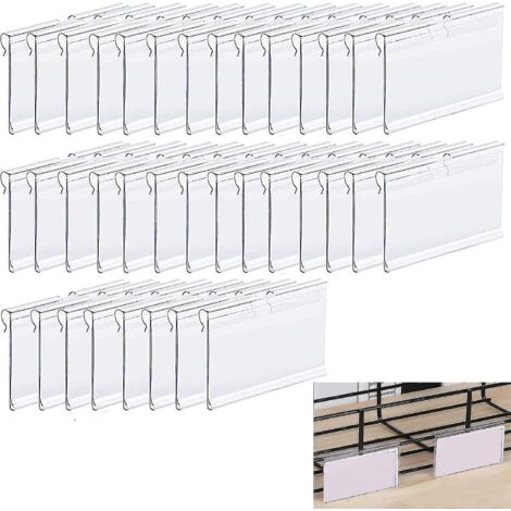 CREA Lot de 36 porte-étiquettes transparents en PVC de qualité supérieure, porte-étiquettes de prix en plastique, porte-étiquette pour étagère, porte-étiquette en rack, pour étagères métalliques, Sh (1/4)