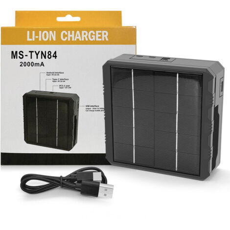 Chargeur solaire intelligent 18650 pour batterie au lithium, chargeur d'extérieur multifonction à quatre emplacements de type C (1/5)