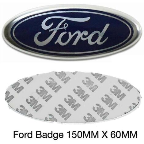 Crea – Emblème Ford 150 mm x 60 mm bleu/argent – Autocollant en plastique ABS – Application facile avec ruban adhésif 3 mm – Remplacement badge Mondeo Transit Focus