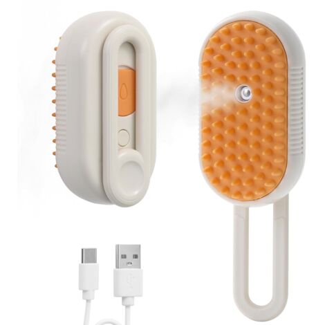 Brosse à vapeur 4 en 1 pour chats pour l'épilation, brosse à vapeur rechargeable pour chat, brosse à vapeur antistatique pour animaux de compagnie, massage, nettoyage, épilation et peignage (1/5)