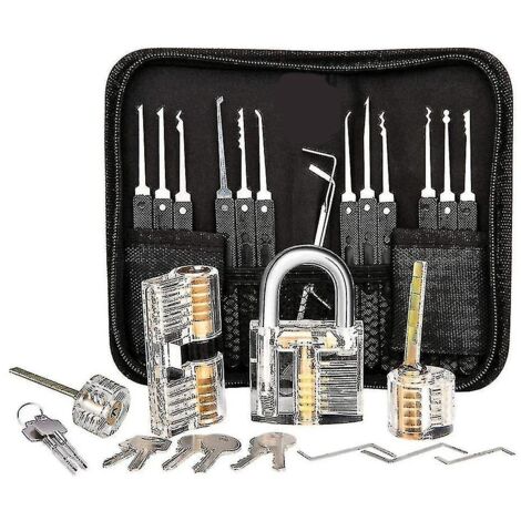 Crea – Coffret de crochetage de serrure 25 pièces – 12 crochets en acier inoxydable – 3 serrures d'entraînement transparentes – Outils de pratique (1/3)
