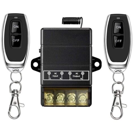 Commutateur de relais sans fil, commutateur RF sans fil de relais de 328 pieds 220V/230V/240V/40A pour appareils ménagers, pompes, plafonniers et équipements (commutateur à distance noir) (1/5)