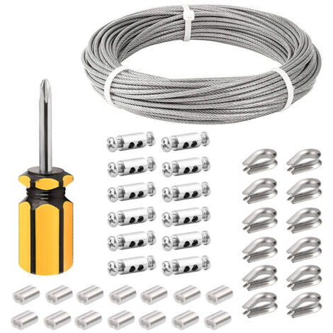 Cable Inox 3mm,50M/3mm Corde en Acier Inoxydable,Cable en Acier Revêtu avec Serre-Câbles,M3 Manchons,Cosses en Acier Inoxydable,3mm Cable Métallique pour Fil a linge,Cable de Garde Corps (1/5)