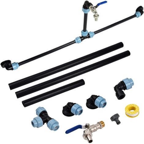 Crea – Kit de raccordement 2 réservoirs 1000 L IBC S60X6 – Raccord S60 x 6 DN 50 – Vanne de sortie 3/4 pouce – Débit important avec tuyau 25 mm (1/5)