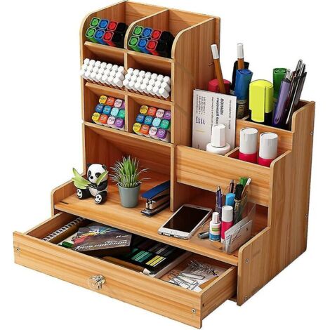 Crea – Organiseur de bureau en stratifié MDF – Grande capacité avec tiroir – Rangement pour stylos, ciseaux et petits objets – Couleur cerise B17