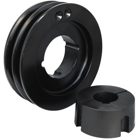 Poulie trapézoidale 2 gorges 100mm – Arbre 28mm – Fonte GG 20 – Compatible courroies SPA/XPA/A – Vitesse max 25m/s – Chiaravalli