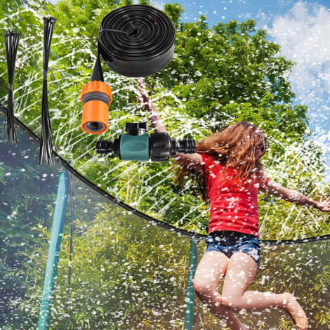 Spray trampoline, tuyau de pulvérisation de parc aquatique extérieur de 18m, pression d'eau réglable, avec aspersoir rotatif (1/5)