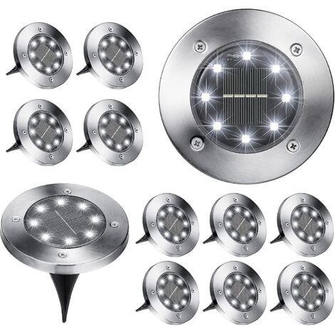 Ground Lights, 12 Pack 8 Led Solar In-ground Lights, Waterproof , Cool White (1/3)