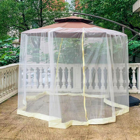 Moustiquaire pour parasols de terrasse de 7,5 à 11 pieds (300 x 230), filet de parasol en maille polyester, moustiquaire universelle pour parasol avec fermeture éclair et cordon réglable (1/4)