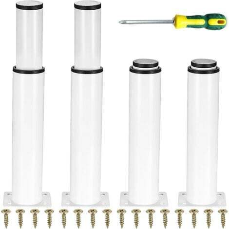 4 Pièces Pieds de Meubles Réglables, Pieds de Table en Métal, Pieds Réglables en Hauteur 0-140 mm, Pieds de pour Meuble Cuisine, Armoires, Lit, Table Pieds - Blanc (1/4)