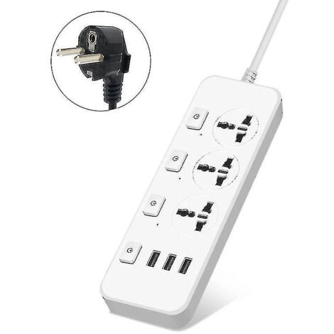 Us/uk/eu Power Strip 5v2.1a Surge Protector With 3 Outlets & 3 Usb Ports (1/5)