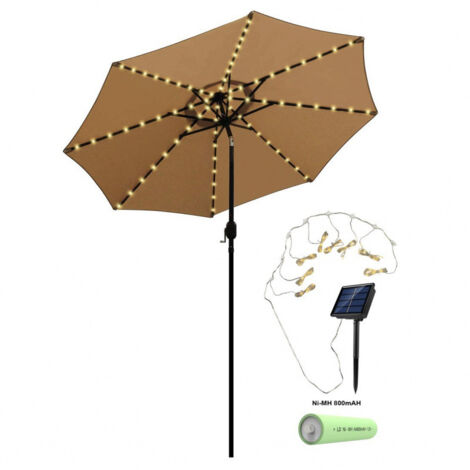 Guirlande Solaire pour Parasol - 104 LED - Avec Télécommande - 8 Modes - IP67 - Étanche - Pour Fête, Noël, Halloween, Camping (Lumière Blanche Positive) (1/5)