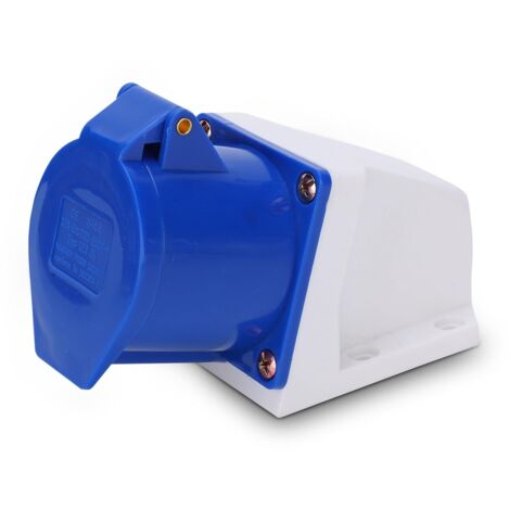 Prise industrielle bleue, prise de montage en surface coudée, prise murale étanche pour centrale de métallurgie de quai 32A 220-250V coffret et prise de sécurité de chantier (1/5)