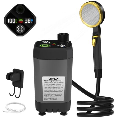 Nannigr Douche Camping Portable, Douche Extérieure Améliorée avec Batterie Rechargeable 9000mAh & Pompe pour Plage, Randonnée, Lavage de Voiture,gris (1/5)