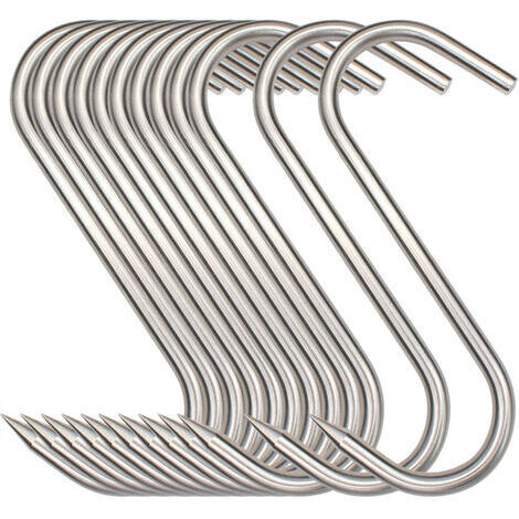 Lot de 12 crochets boucher en S 15cm – Acier inoxydable 304 – Charge max 100kg – Pour suspendre viande, poisson, gibier, BBQ – Jormftte - 12pcs (1/4)