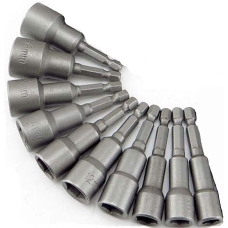 Lot de 10 douilles hexagonales 6-19 mm – Acier au chrome vanadium – Résistance à l'usure – Pour boulonneuse à chocs (1/6)