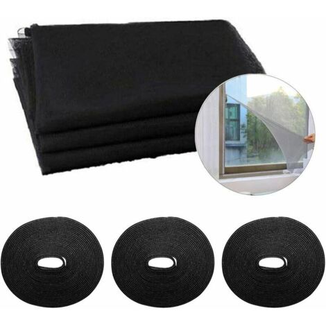 Moustiquaire Fentre, 150 X 200cm Filet cran Insecte vec 3 Rubans Adhsifs, Et Fly Bug Mosquito Protection D'cran en Maille Filet Bricolage pour Bureau Maison, 3 Pices (Noir) - (1/5)