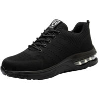 Chaussures de sécurité, adaptées aux hommes et aux femmes, bottes à embout d'acier, chaussures de travail, style sportif, respirantes, taille 45 (noir)