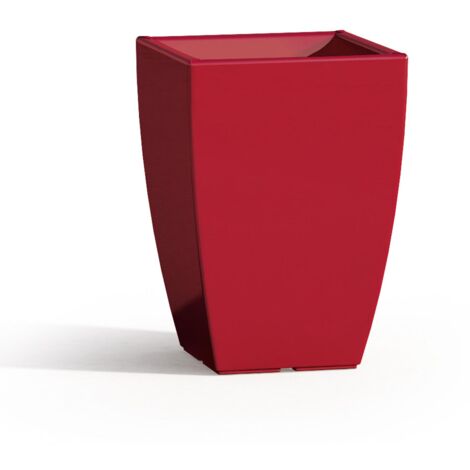 Vaso moderno di design 33x33 H50 in polimero rosso resistente per interno ed esterno - Made in Italy - Monacis