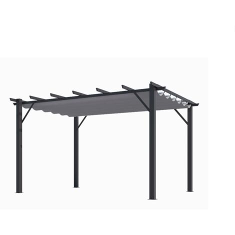 Pergola da giardino in alluminio 400x300 cm con telo grigio retraibile – tettoia con struttura autoportante moderna – PER4030GG Foresta (1/5)