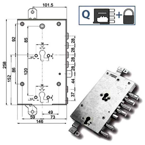 Serratura Mottura per porte blindate 6 pistoni 258x146x31mm [8984595S2Q]