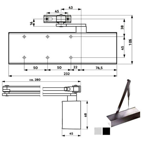 Chiudiporta Aerodinamico in Argento TS 72 BCA Dorma, Corpo Solo, Forza 24, Portata Massima 4080 kg
