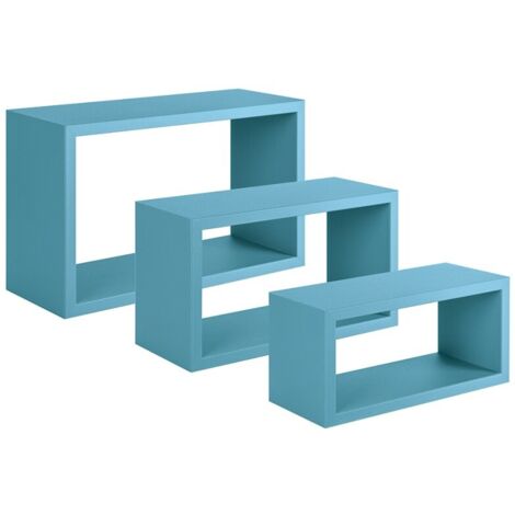 Set 3 mensole rettangolari parete azzurro scaffale salotto soggiorno camera Trittico
