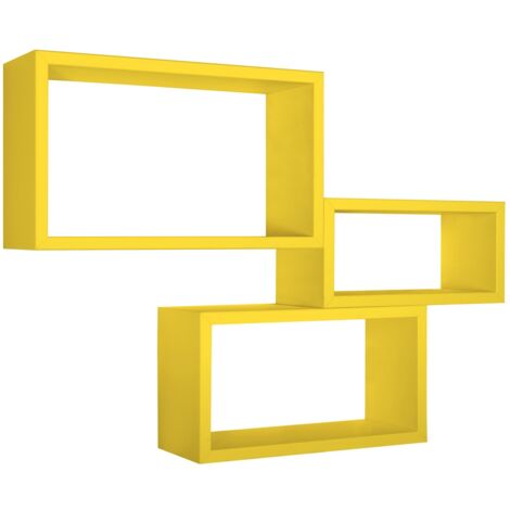 Set 3 mensole rettangolari parete giallo scaffale salotto soggiorno camera Trittico