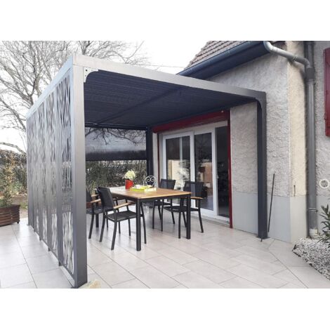 Pergola Bioclimatica 240x300 in Alluminio con Tenda e Pannelli Grigio Antracite