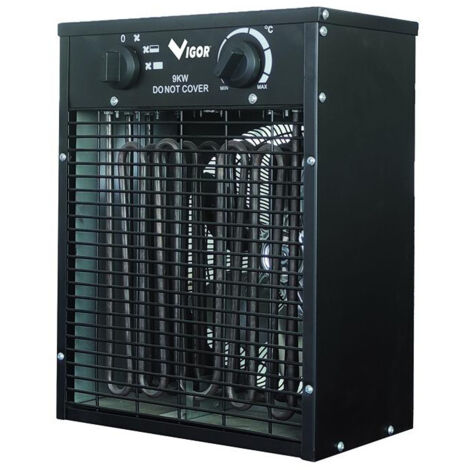 Vigor WIND-9 Generatore Aria Calda Trifase 9000W 400V Portata 1051 m³-h Area 80 m² IP44 colore Nero (1/2)