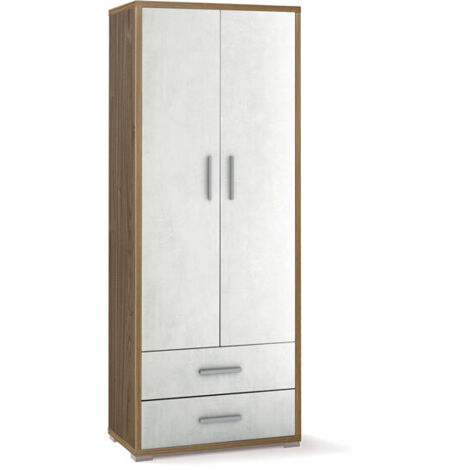 Armadio Mobile Alto 180 cm 2 Ante con Cassetti Noce Bianco Mobile in Legno (1/2)