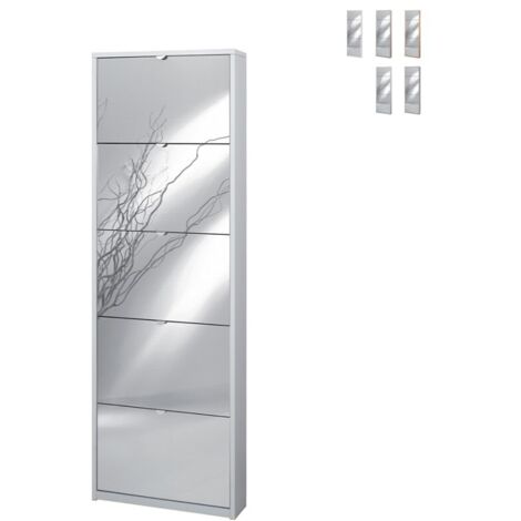Scarpiera slim cinque ante a specchio Bianco Cenere 63x18x h190 cm