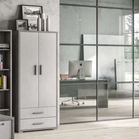 Armadio multiuso due ante due cassetti Cemento Bianco 71x41x h182 cm