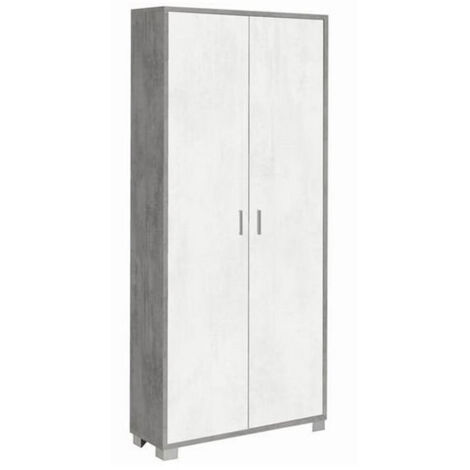 Armadio Slim 2 Ante 190 cm Cemento Bianco con Ripiani Mobile Scarpiera (1/3)