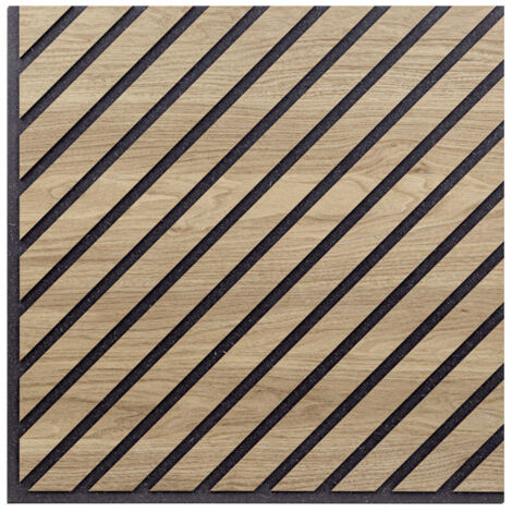 Set di Cinque Pannelli Decorativi Murali, Fonoassorbenti a Listelli Obliqui in Legno, Rovere Aurora, 55x55 p1,1 cm - Hoogapanel (1/5)