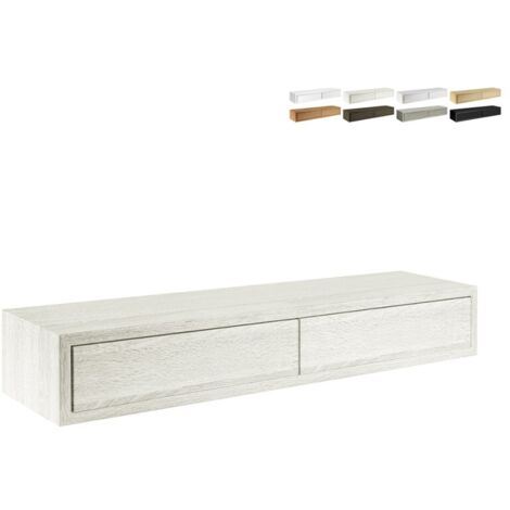 Mensola da parete con 2 cassetti soggiorno design moderno Domino Maxi - Shabby Bianco