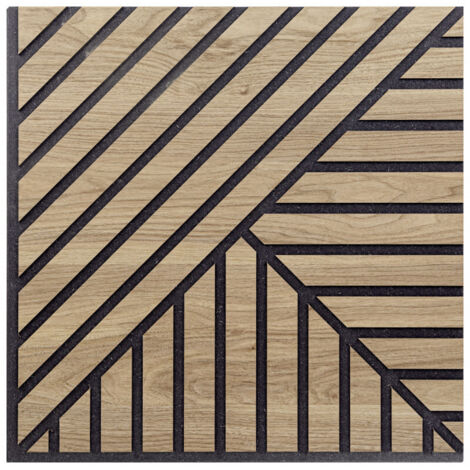 Set di Dieci Pannelli Decorativi Murali, Fonoassorbenti a Listelli Obliqui Tris in Legno, Rovere Aurora, 55x55 p1,1 cm - Hoogapanel (1/5)