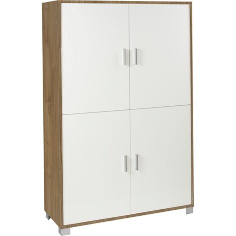 Credenza 4 Ante Noce Bianco Madia Buffet Ripiani Ufficio Dispensa Piattaia (1/3)