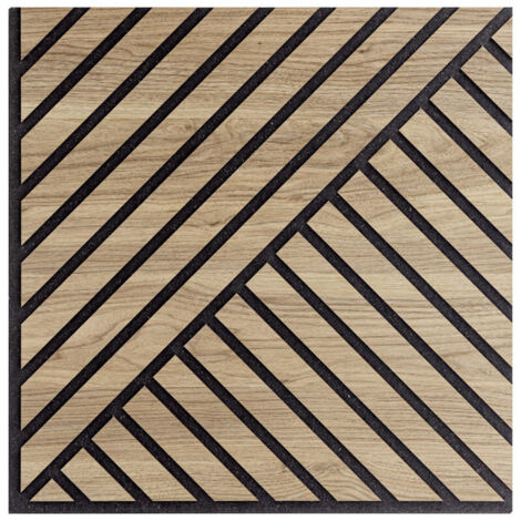 Set di Cinque Pannelli Decorativi Murali, Fonoassorbenti a Listelli Obliqui Doppio in Legno, Rovere Aurora, 55x55 p1,1 cm - hoogapanel (1/5)