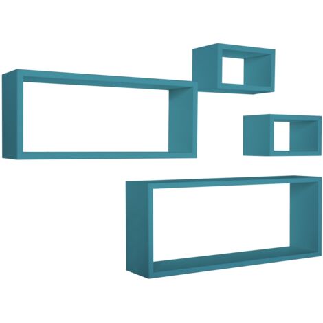 Mensola da parete scaffale cubo set 4 pezzi blu salotto camera soggiorno moderno Merlino (1/6)