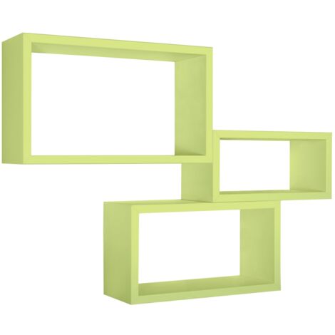 Set 3 mensole rettangolari parete verde scaffale salotto soggiorno camera Trittico
